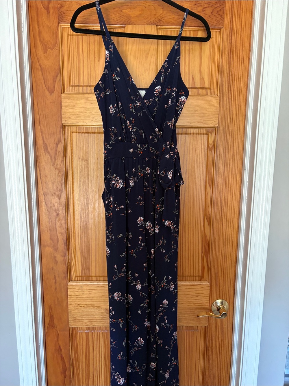 Navy Floral Wrap Front Jumpsuit- size small
